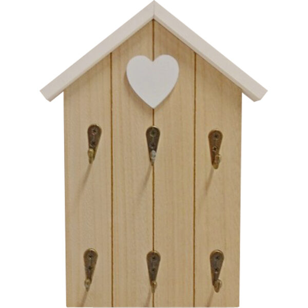 Κλειδοθήκη σπίτι με καρδιά ξύλινη μπεζ